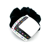 Black and White Acrylic Diamond Shape Velvet Ponytail Holder with Multi-colored Czech Crystals