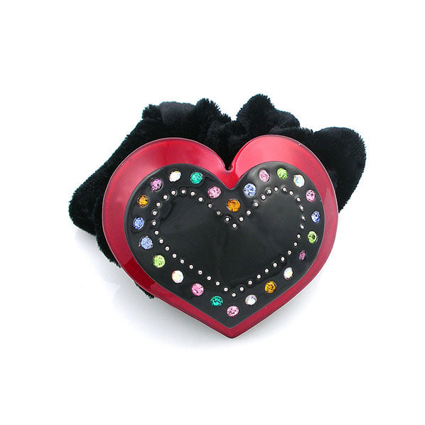 Burgundy Acrylic Heart Velvet Ponytail Holder with Czech Crystals