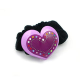 Purple Acrylic Heart Velvet Ponytail Holder with Czech Crystals