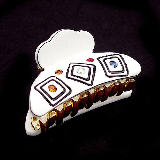Black and White Acrylic Mini Shark Claw with Czech Crystals 1.75" wide