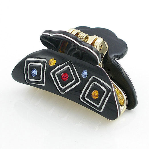 Black and White Acrylic Mini Shark Claw with Czech Crystals 1.75" wide