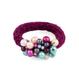 Thick Brown Elastic Ponytail Holder with Colorful Faux Pearls
