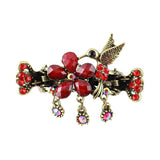 Antique Brass Finish Rhinestone Hummingbird Floral Mini Claw w/ Tassels