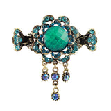 Antique Brass Finish Rhinestone Floral Mini Claw w/ Tassels Blue