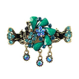 Antique Brass Finish Rhinestone Peacock Mini Claw w/ Tassels
