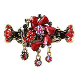 Antique Brass Finish Rhinestone Peacock Mini Claw w/ Tassels Red