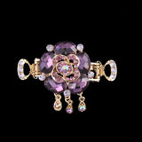 Gold Finish Red Rhinestone Flower Mini Hair Claw w/ Tassels