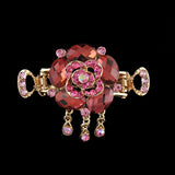 Gold Finish Rhinestone Flower Mini Hair Claw w/ Tassels