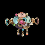 Gold Finish Colorful Rhinestone Flower Mini Hair Claw w/ Tassels