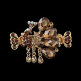 Gold Finish Topaz Rhinestone Peacock Mini Hair Claw w/ Tassels