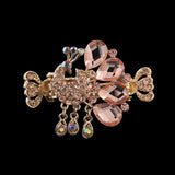 Gold Finish Champagne Rhinestone Peacock Mini Hair Claw w/ Tassels