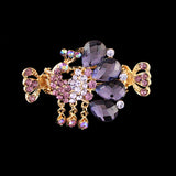 Gold Finish Purple Rhinestone Peacock Mini Hair Claw w/ Tassels