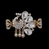Gold Finish Clear Rhinestone Peacock Mini Hair Claw w/ Tassels