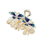 Pale Gold Finish Small Hair Claw w/ Enamel Butterflies Blue