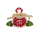 Pale Gold Finish Small Hair Claw w/ Enamel Flower & Rhinestones