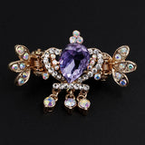 Gold Finish Lilac Rhinestone Mini Claw with Tassels