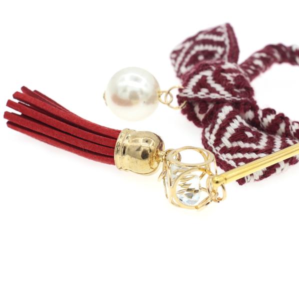 Red Wrapped Bow Geometric Bun Cover and Hair Stick with Tassel 2-pc Set