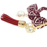 Red Wrapped Bow Geometric Bun Cover and Hair Stick with Tassel 2-pc Set
