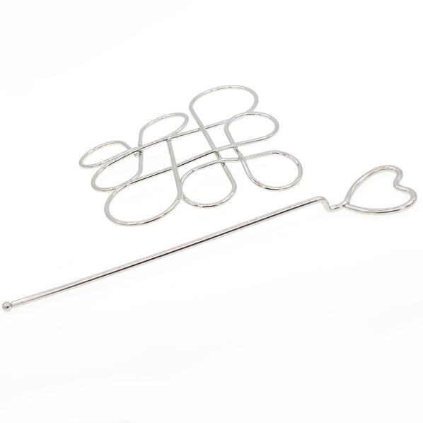 Silver Finish Diamond Shape Metal Wire Hair Stick and Bun Cover 2-pc Set