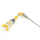 Tibetan Style Hair Stick with Tassel 5.5" Long Yellow