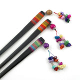 Handmade Thread Wrapped Buffalo Horn Hair Stick with Tassel