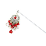 Tibetan Style Hair Stick with Tassel 5.75 In Red