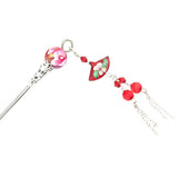 Cloisonne Bead Hair Stick with Tassels 7" Red
