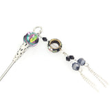 Cloisonne Bead Hair Stick with Tassels 7" Black