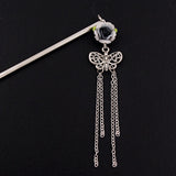 Polymer Rose Hair Stick with Butterfly Tassels Black
