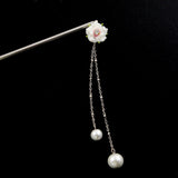 Polymer Rose Hair Stick with Pearl Tassels Blue