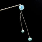Polymer Rose Hair Stick with Pearl Tassels Pink