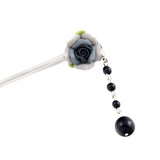 Polymer Rose Hair Stick with Detachable Pearl Tassel Black