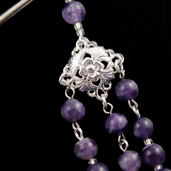 Diamond Shape Filigree Focal w/ Gemstone Tassels Hair Stick