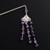 Diamond Shape Filigree Focal w/ Smokey Quartz Tassels Hair Stick