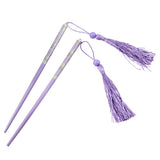 Floral Wood Chopstick Hair Stick with Tassels Yellow [Pair]