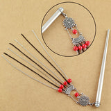 Crystalmood Hollow Stainless Steel Hair Stick w/ Tassels Red