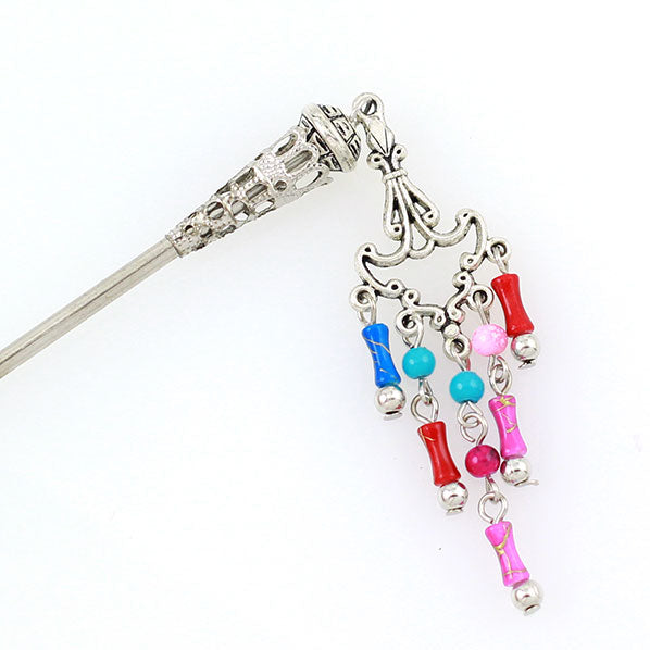 Tribal Style Hair Stick w/ Beads Tassels Red
