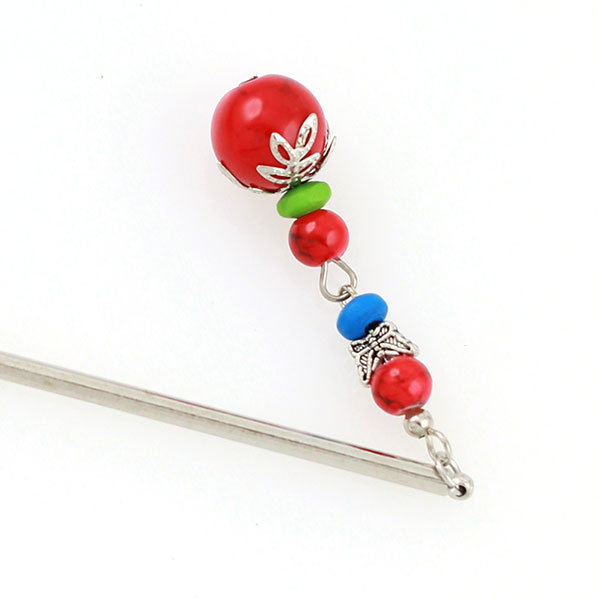 Tribal Style Red Beads Tassel Hair Stick
