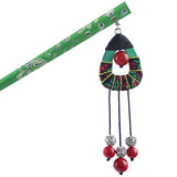 Handmade Lacquered Ironwood Hair Stick w/ Embeded Shell & Tribal Tassels