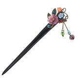 Yak Horn Hair Stick with Flowers and Beaded Tassels