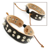 Handmade Leather Bracelet with Rivets and Hemp 0.8" wide