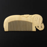 Crystalmood Relief Carved Seamless Boxwood Hair Comb Elephant 4.9"