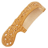 Peachwood Carved "Four-Gentlemen" Floral Hair Comb with Handle