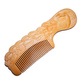 Peachwood Seamless Carved Peacock Hair Comb w/ Handle