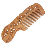 Peachwood Carved Elephants Seamless Hair Comb with Handle