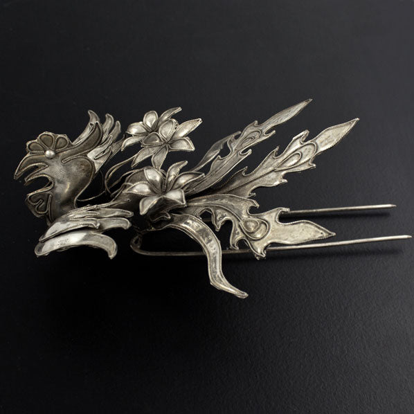 Handmade Miao Filigreed 2-Prong Costume Hair Stick Phoenix