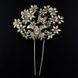 Handmade Flowers and Butterflies Miao Filigreed 2-Prong Costume Hair Stick