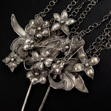 Handmade Miao Filigreed 2-Prong Floral Costume Hair Stick with Tassels