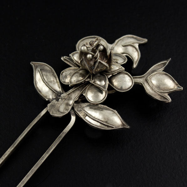 Handmade Miao Filigreed 2-Prong Flower Hair Stick