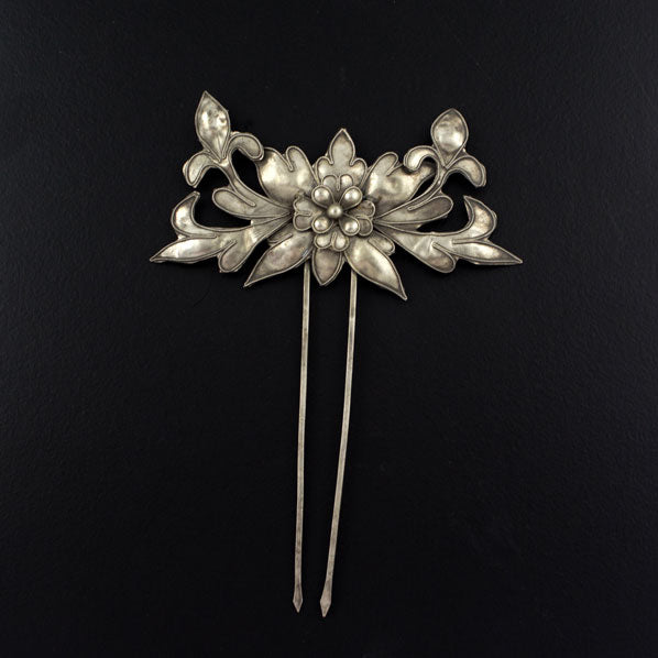 Handmade Miao Filigreed Small 2-Prong Flower Hair Stick